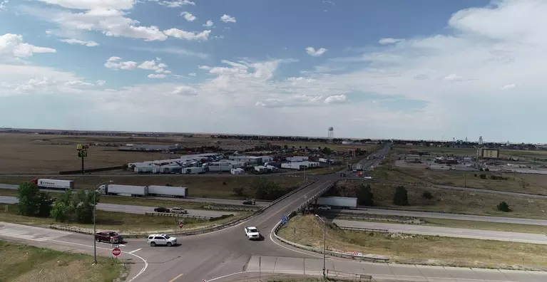 Drone Image of I-70 at the 304 Exit in Bennett Colorado